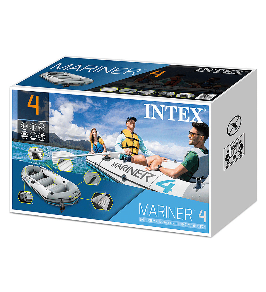 Bote Inflable Intex Mariner 4 Set + Remos + Inflador Capacidad 500 Kg
