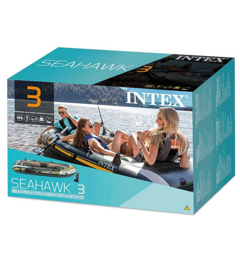 Bote Inflable Intex Seahawk 3 Set + Remos + Inflador Capacidad 360 Kg