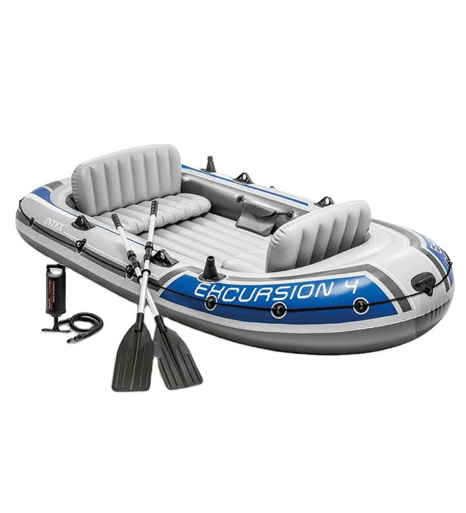 Bote Inflable Intex Excursion 4 Set + Remos + Inflador Capacidad 500 Kg