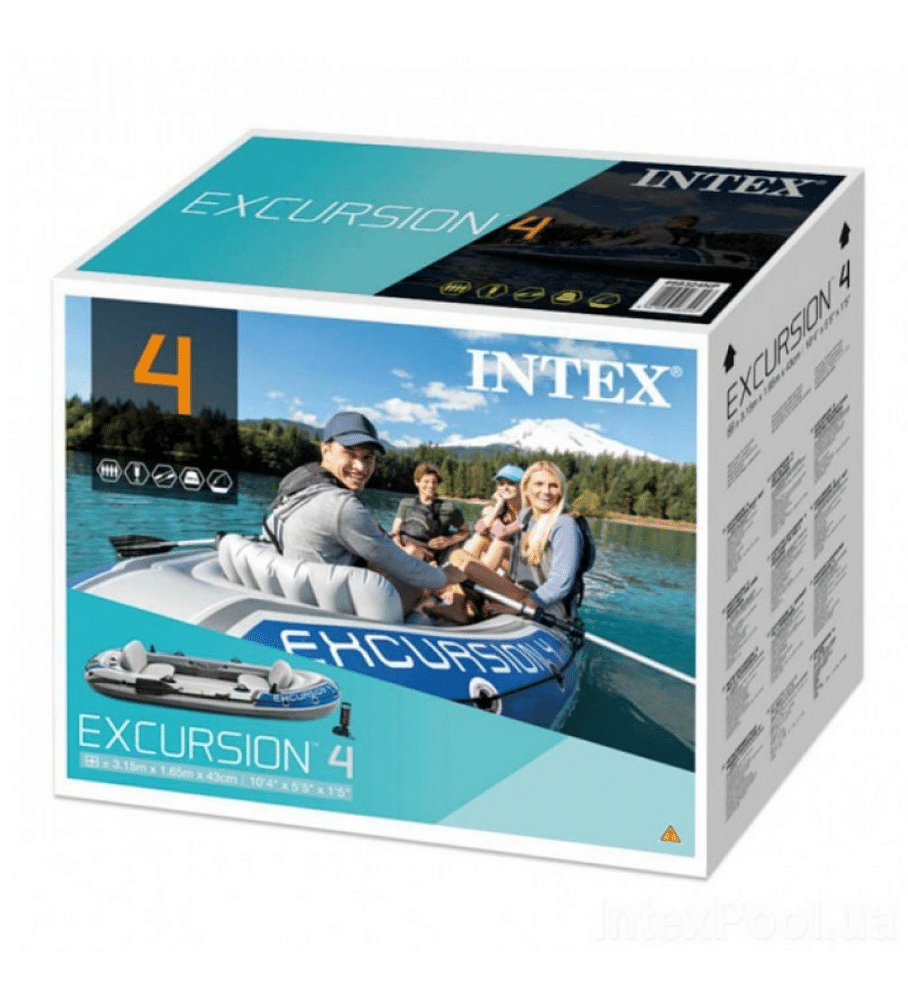 Bote Inflable Intex Excursion 4 Set + Remos + Inflador Capacidad 500 Kg