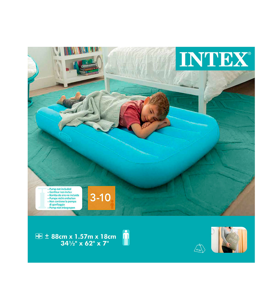 Colchón Inflable Intex 1 Plaza Niño 88x157x18 Cm Cozy Kidz Celeste