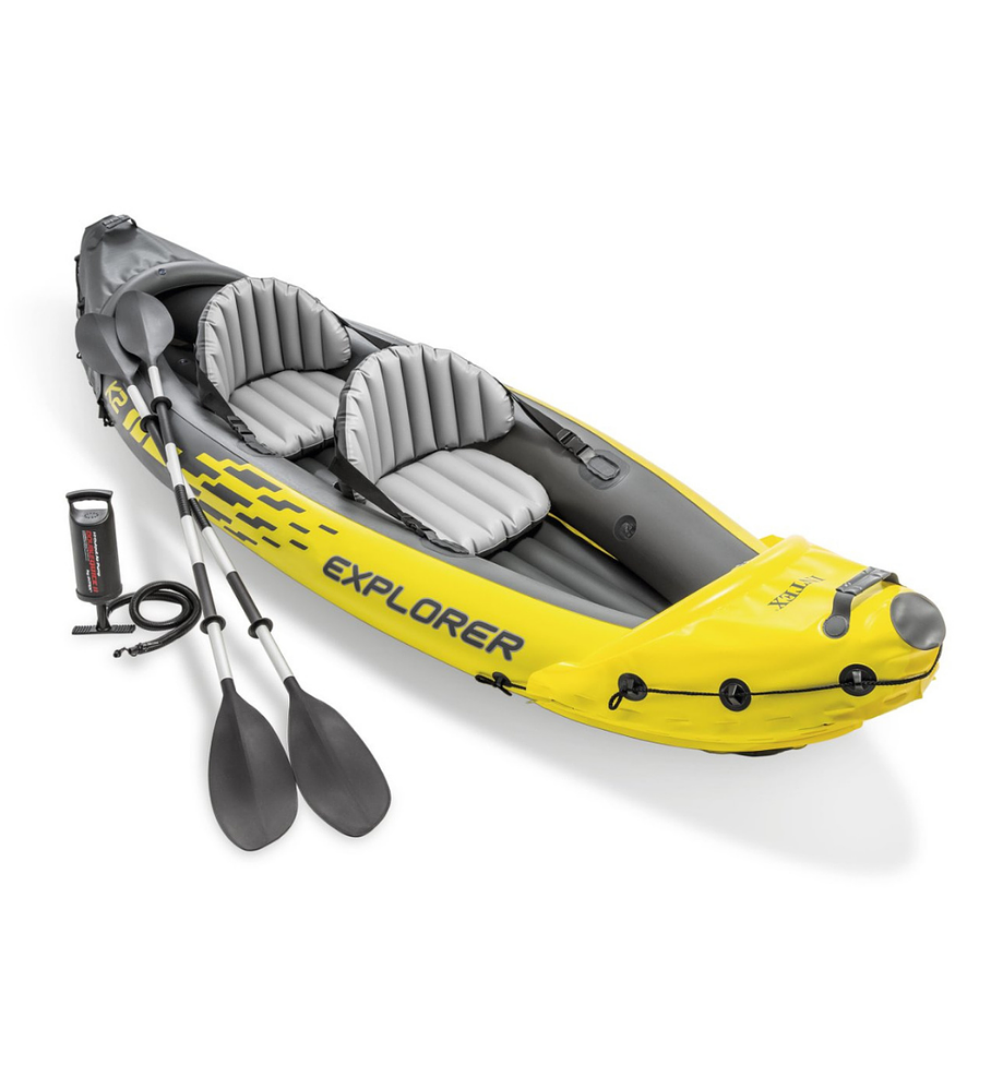 Kayak Inflable Intex Explorer K2 Set Capacidad 2 Personas + Remos + Inflador