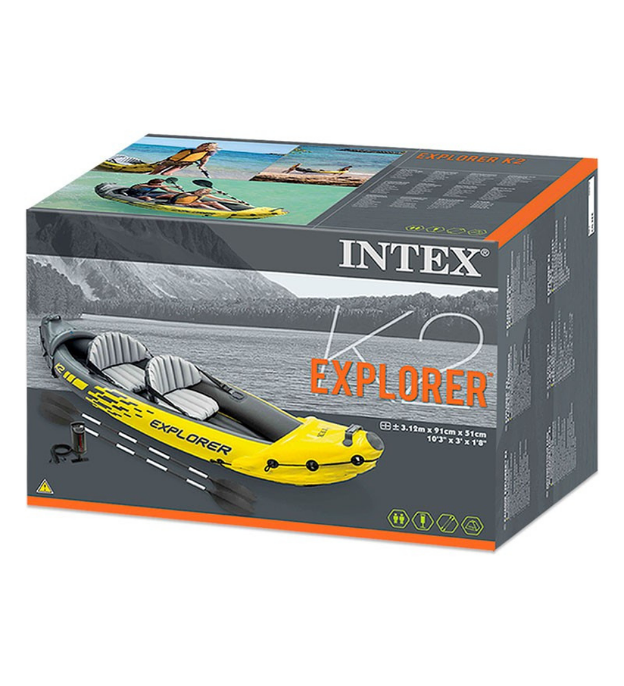 Kayak Inflable Intex Explorer K2 Set Capacidad 2 Personas + Remos + Inflador