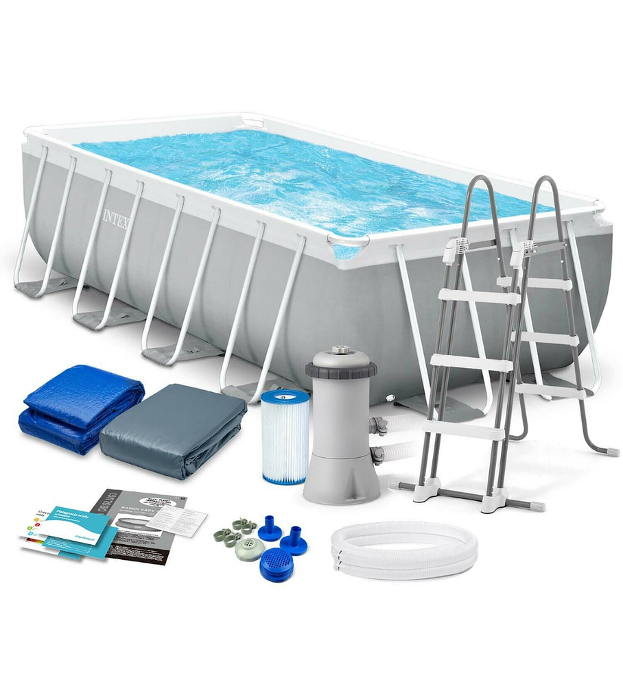 Piscina Estructural Intex Prisma Frame Set 488x244x107 Cm + Bomba + Escalera + Cobertor + Base