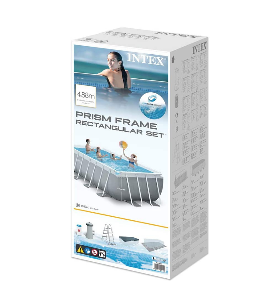 Piscina Estructural Intex Prisma Frame Set 488x244x107 Cm + Bomba + Escalera + Cobertor + Base