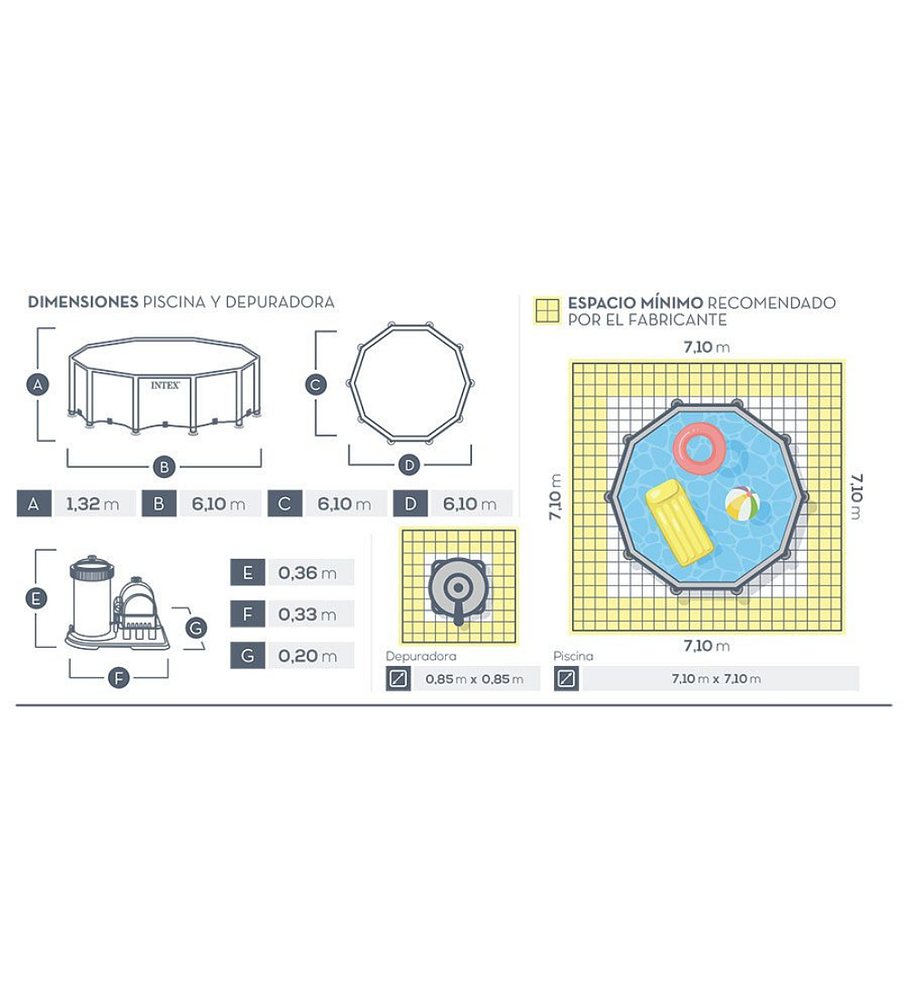 Piscina Estructural Intex Prisma Frame Set 610x132 Cm + Bomba + Escalera + Cobertor + Base