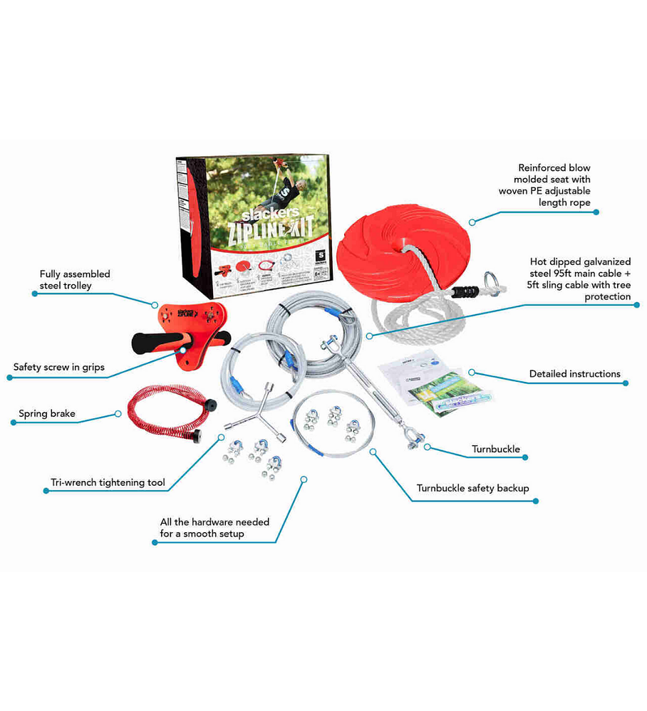 Kit Tirolesa 27 m con Freno Slackers Eagle Zipline 90 Ft. w/ Spring Brake