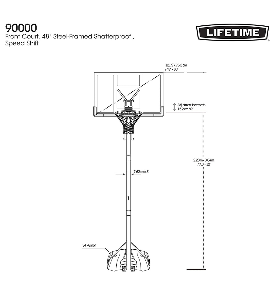 Aro de Basketball Portátil Lifetime Tablero Policarbonato 122 x 84 cm 48″ Altura Oficial Front Court