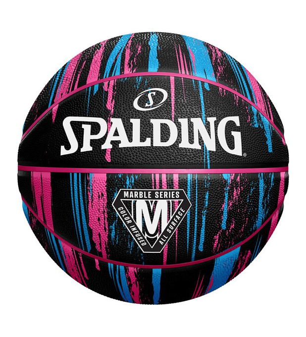 Balón Basketball Spalding Marble Series Tamaño 6 Negro Rosado Azul