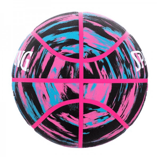 Balón Basketball Spalding Marble Series Tamaño 6 Negro Rosado Azul