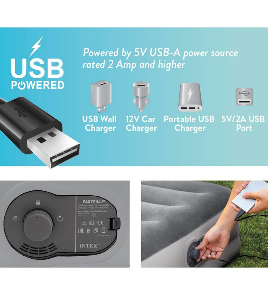 Colchón Inflable Eléctrico USB Intex 1,5 Plazas 99x191x36 Cm Mid-Rise Comfort