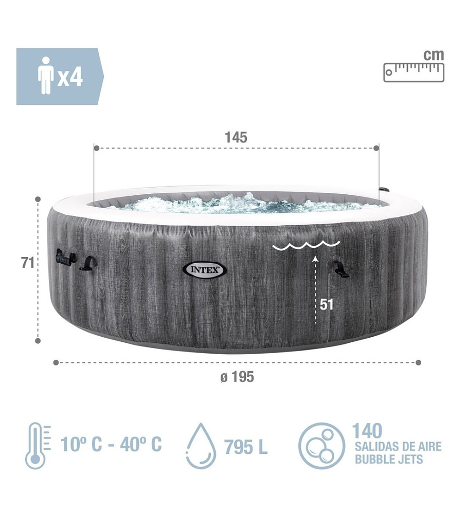 Spa Hot Tub Inflable Intex Greywood Deluxe 4 Personas
