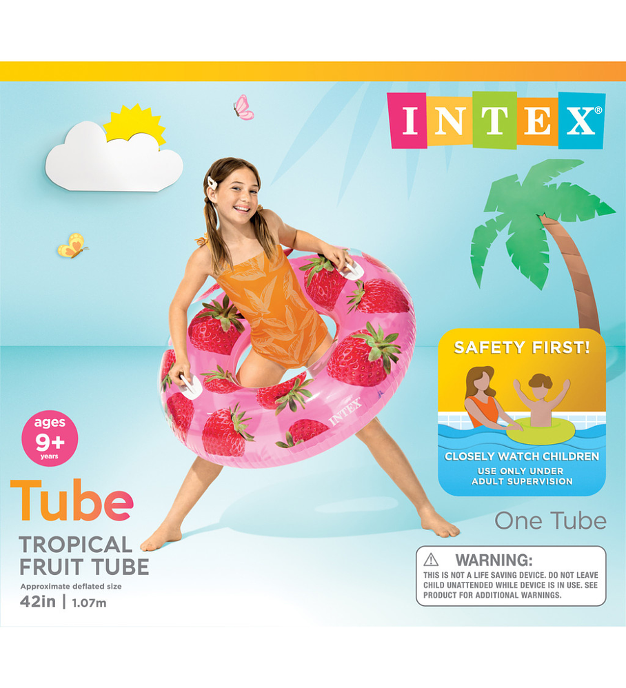 Flotador Inflable Redondo Intex con Sujetadores 107 Cm Tropical Fruit Tube Frutilla