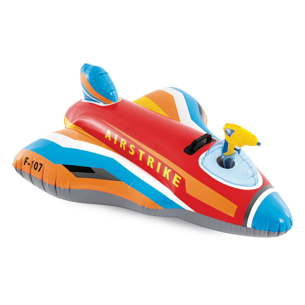 Flotador Inflable Intex Avion con Pistola de Agua 117x104 Cm Jet Fighter Ride On Rojo