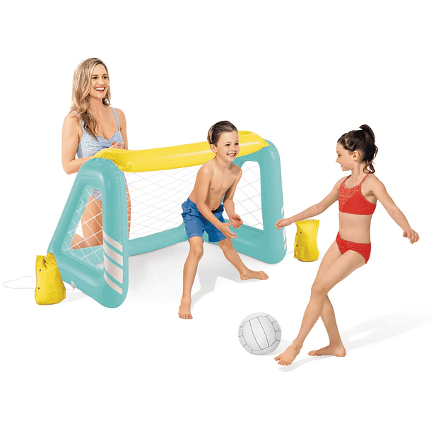Juego Piscina Inflable Intex Arco Fútbol y Waterpolo Fun Goals + Pelota Inflable Celeste Amarillo 5
