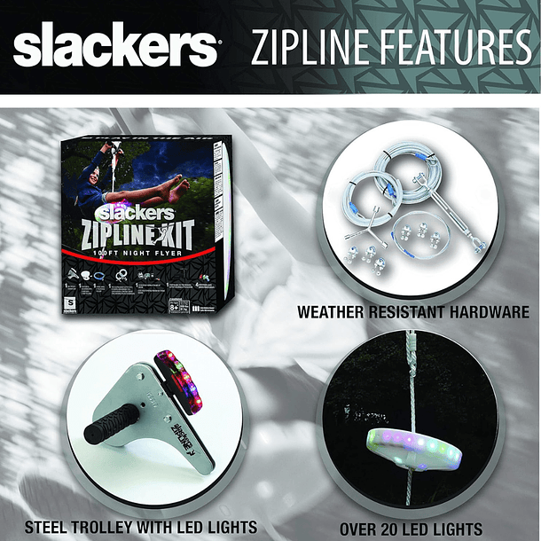 Kit Tirolesa 30,5 m con Freno Slackers Riderz Zipline 100 Ft. w/ Spring Brake 6