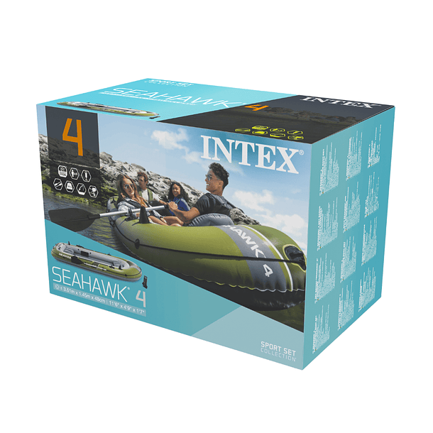 Bote Inflable Intex Seahawk 4 Set Capacidad 480 Kg + Remos + Inflador 14