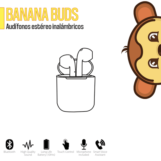Audifonos Bluetooth BananaBuds Manos libres - Android - iPhone