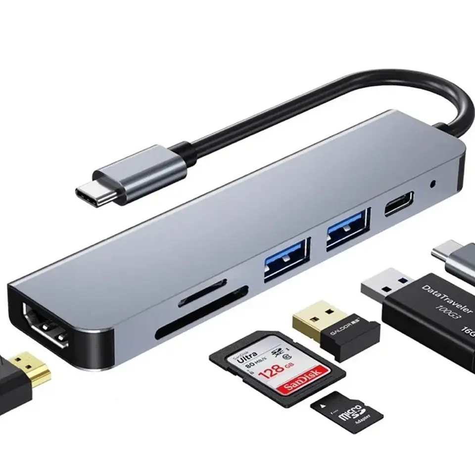 Hub Adaptador Usb C 6 En 1 Para Macbook iPad Tablet Notebook 3