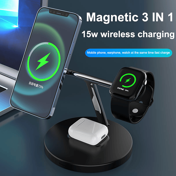 Estación De Carga Rapida Magnético 3 En 1 para iPhone Compatible Magsafe 3