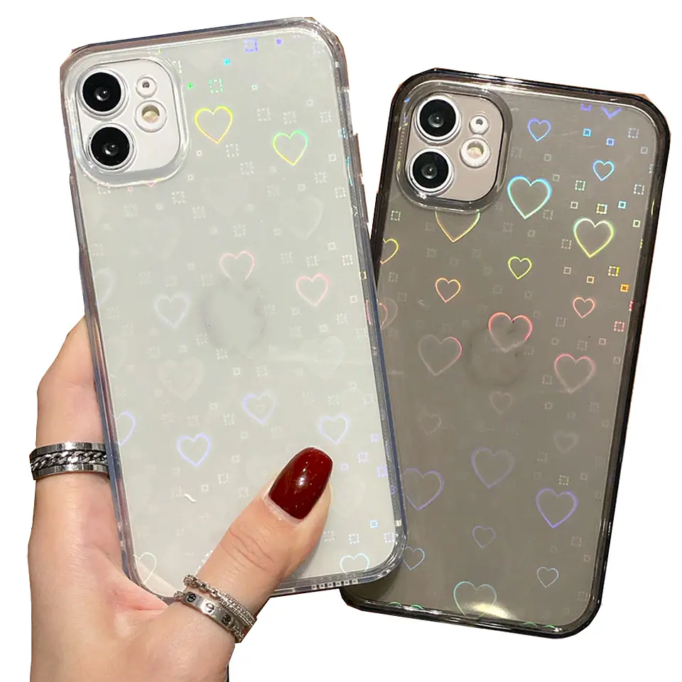 Carcasa Antigolpes para iPhone 11 12 13 Clear Corazones  1