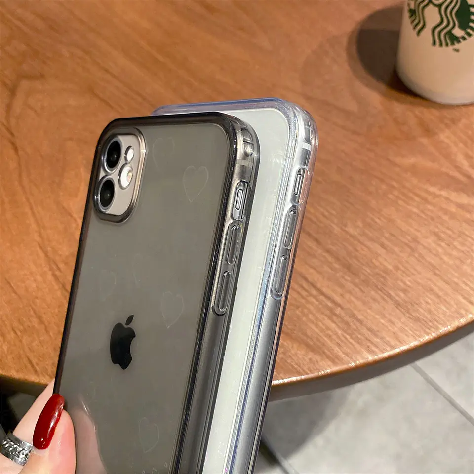 Carcasa Antigolpes para iPhone 11 12 13 Clear Corazones  3