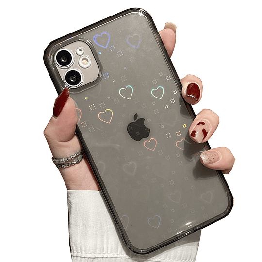 Carcasa Anti Golpes Clear Corazones iPhone 11 12 13