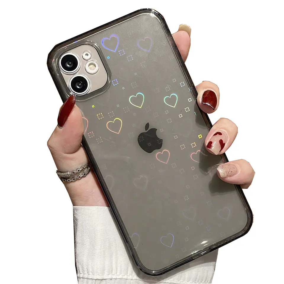 Carcasa Antigolpes para iPhone 11 12 13 Clear Corazones  4