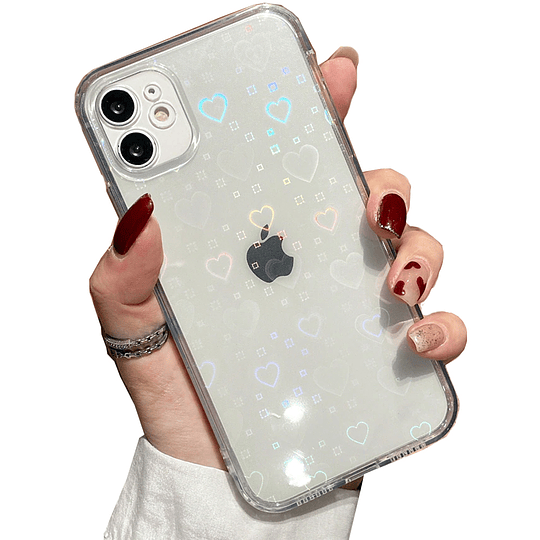 Carcasa Antigolpes para iPhone 11 12 13 Clear Corazones 