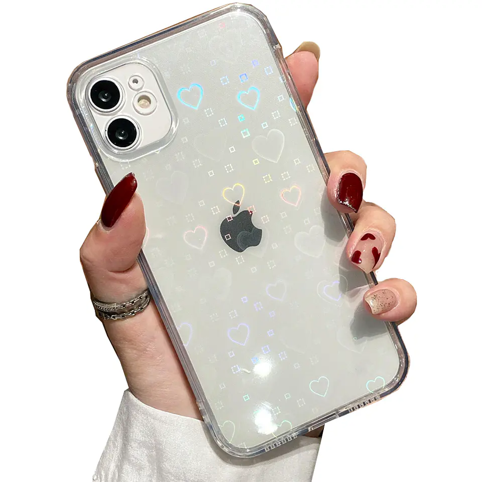 Carcasa Antigolpes para iPhone 11 12 13 Clear Corazones  5