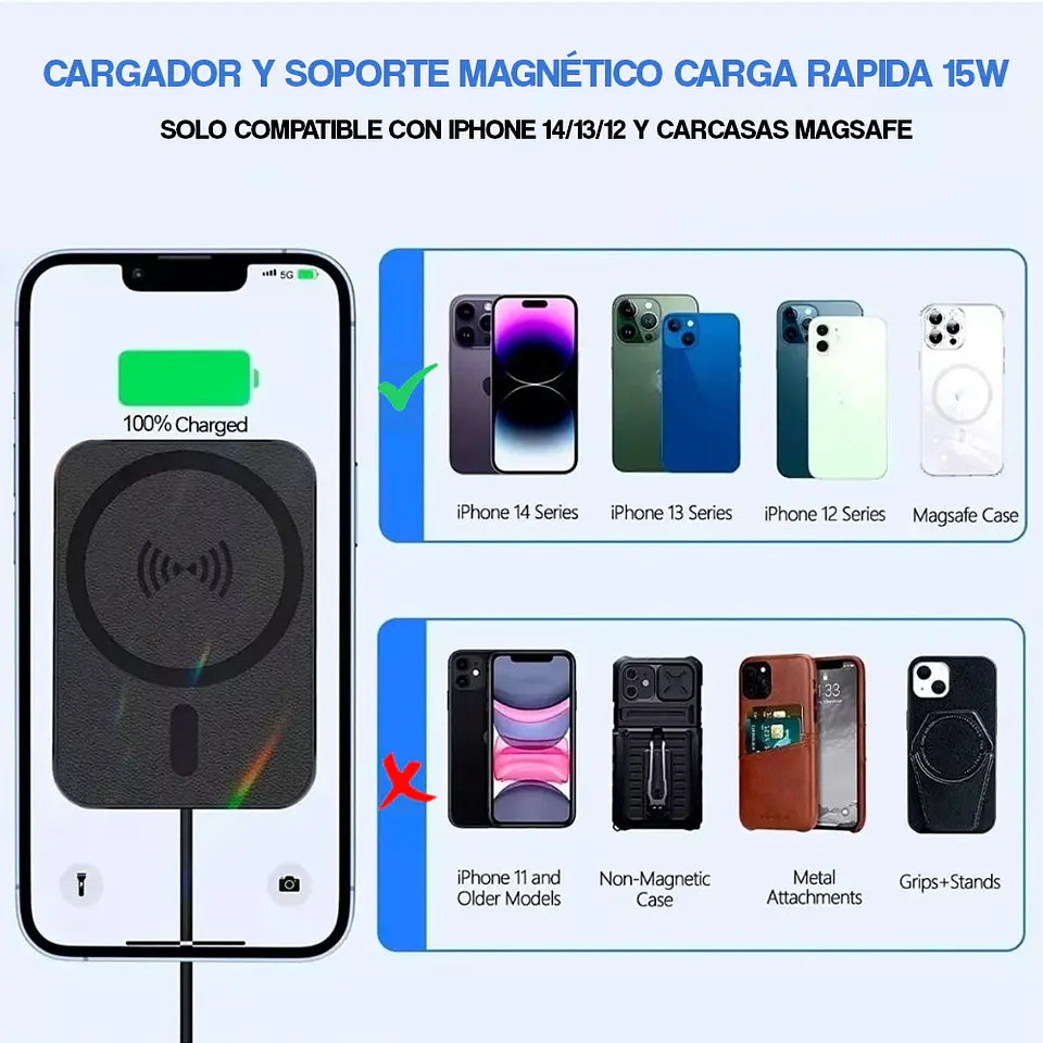 Cargador y Soporte Inalambrico Para iPhone Magnético Para Auto Compatible Magsafe 3