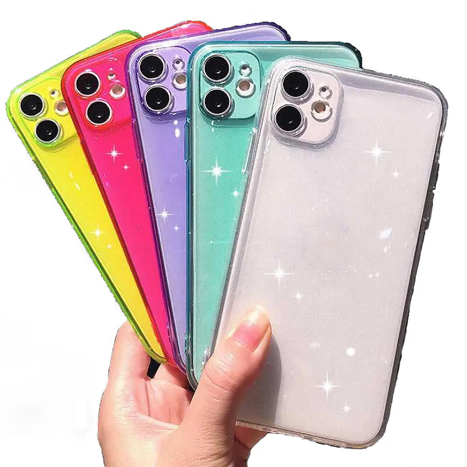 Carcasa para iPhone 11 / 12 / 13 / 14 Colores Candy Con Brillo Silicona 1