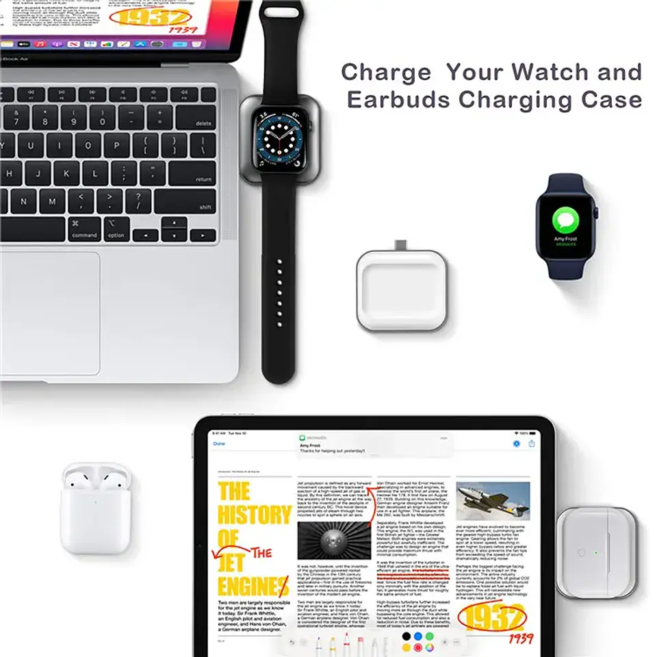 Cargador Portatil Tipo C 2 En 1 Para Apple Watch Y AirPods 6