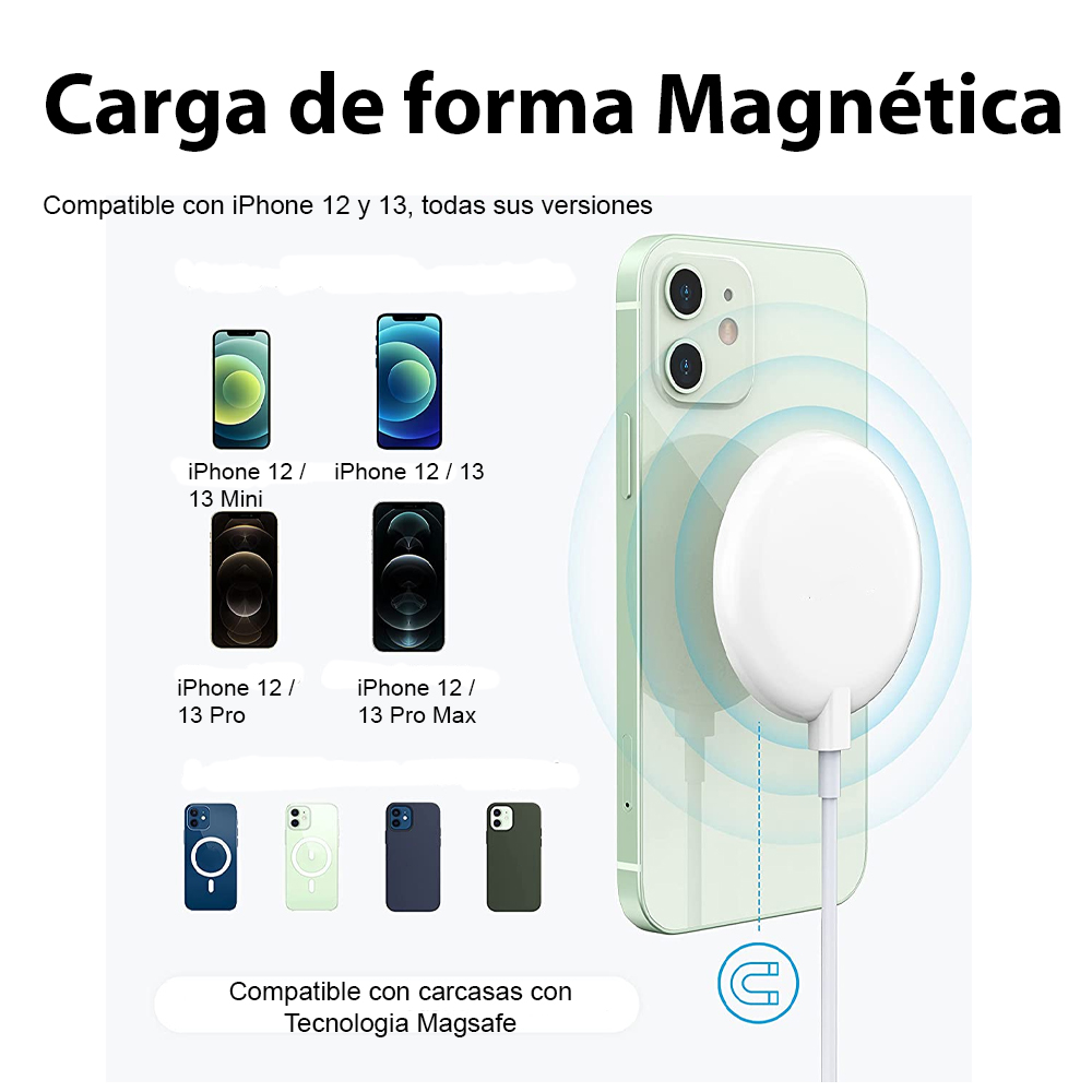 APPLE Cargador inalámbrico MagSafe, Compatibilidad carga Qi, Para iPhone  12, 12 Pro, iPhone 13, 13 Pro, iPhone 14, 14 Pro y iPhone 15, 15 Pro