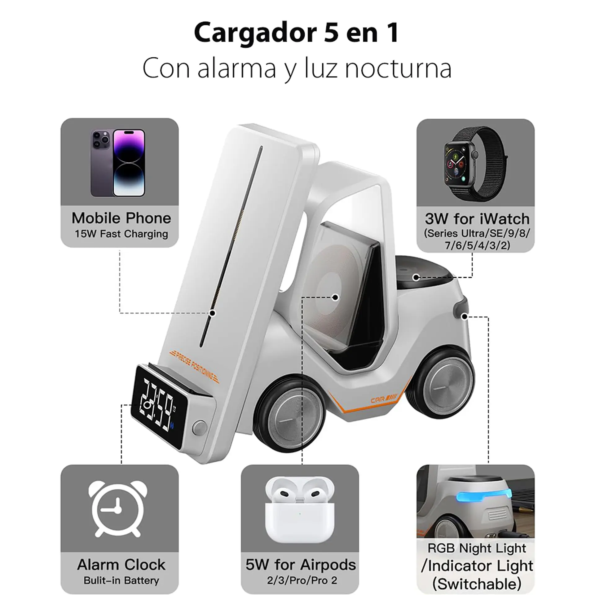 Estación De Carga Rapida Con Reloj Para iPhone 5