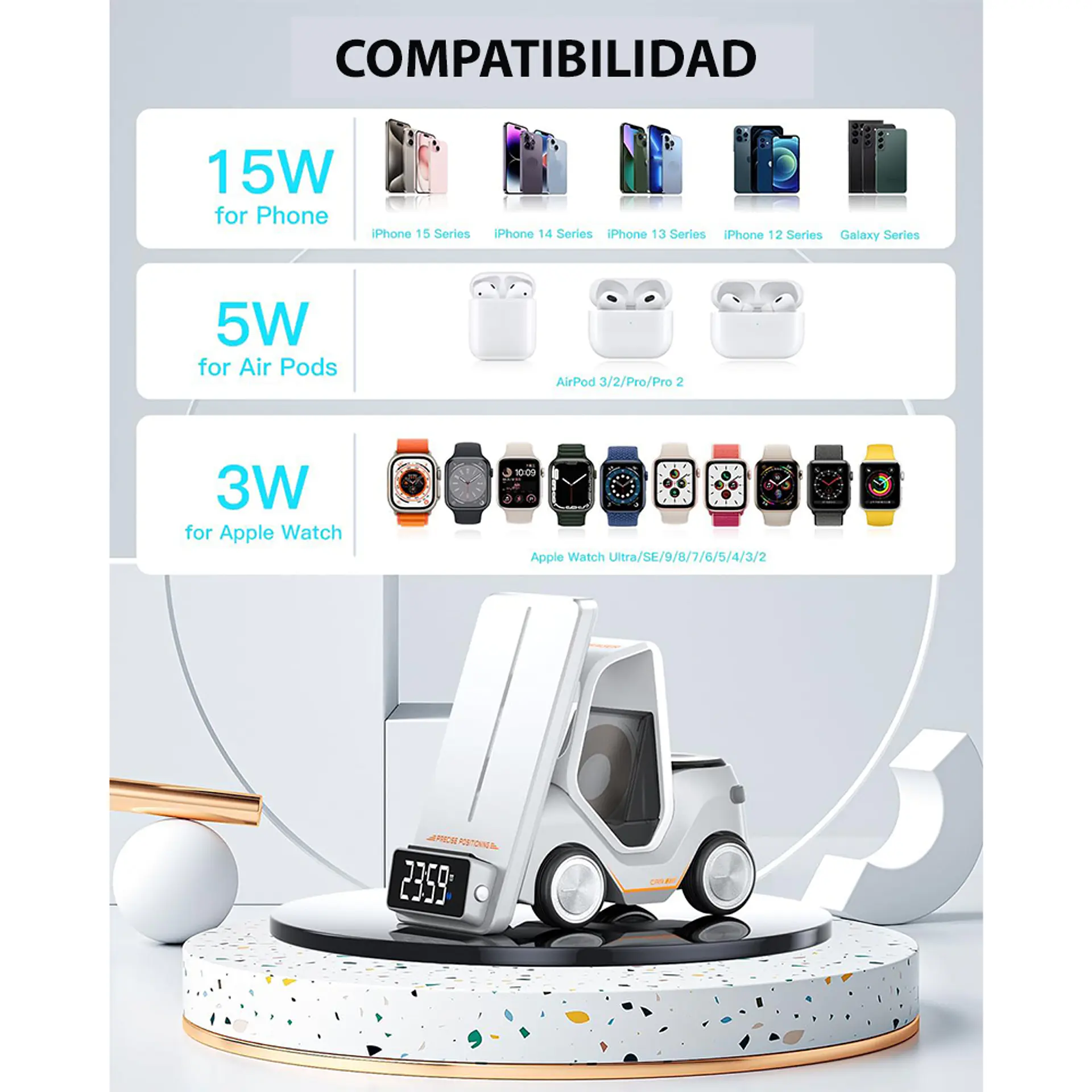 Estación De Carga Rapida Con Reloj Para iPhone 6
