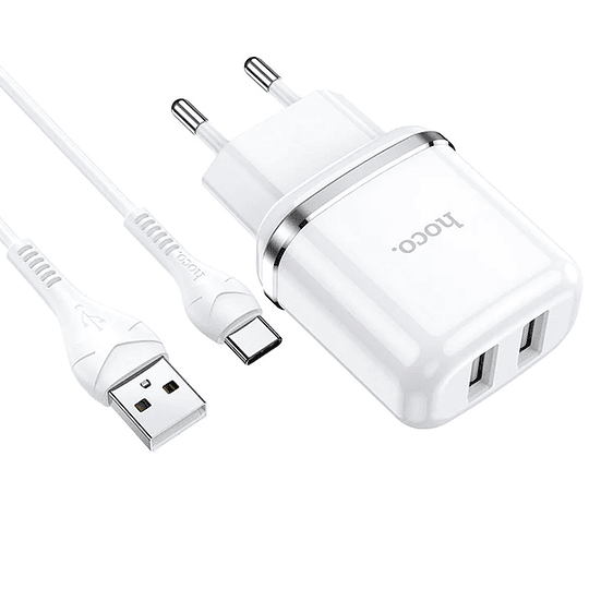 Cargador USB Doble + Cable Tipo C