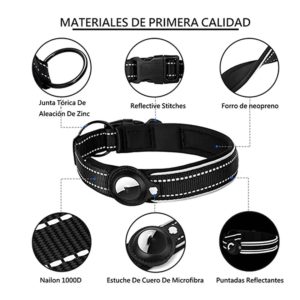 Collar Correa Perro Para Airtag Reforzada Reflectante 5