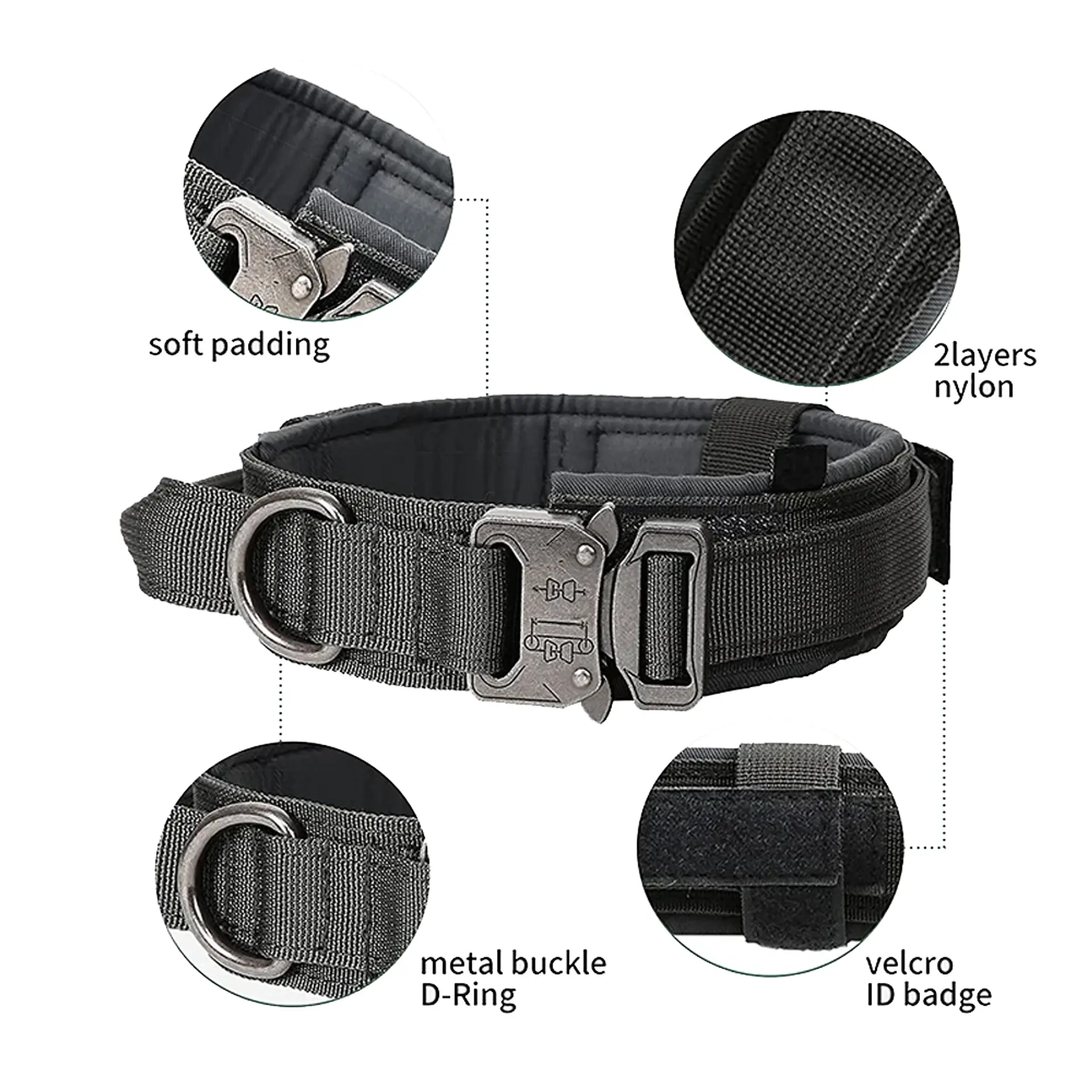 Collar Para Perro Reforzado Táctico Ajustable Resistente 4