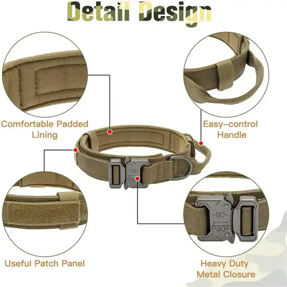 Collar Para Perro Reforzado Táctico Ajustable Resistente 7