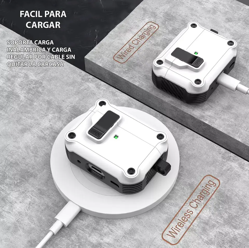 Carcasa Funda Para AirPods 1 y 2 / Pro / 3 / 4 Con Seguro Antigolpes  4