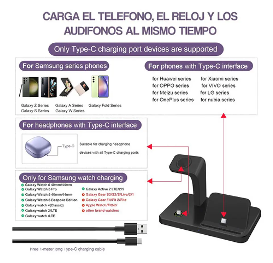 Estacion De Carga Para Samsung Xiaomi Motorola 3 En 1 4