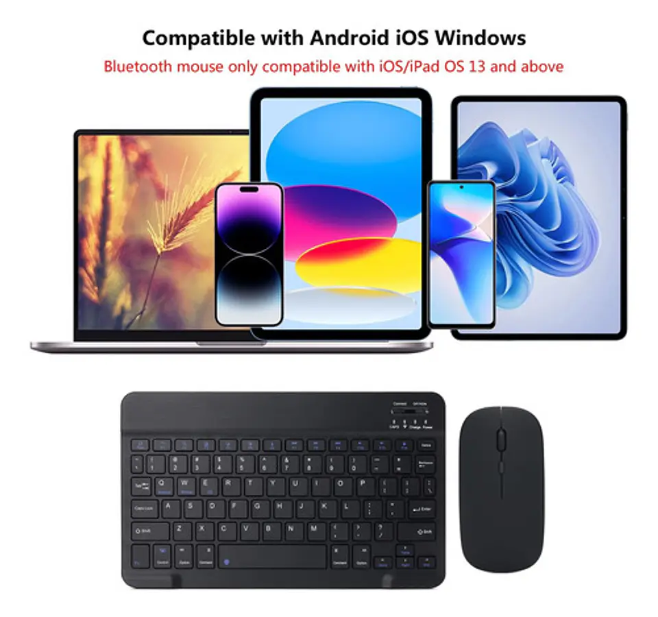 Teclado Bluetooth Mouse Para iPad Tablet Inalambrico 15