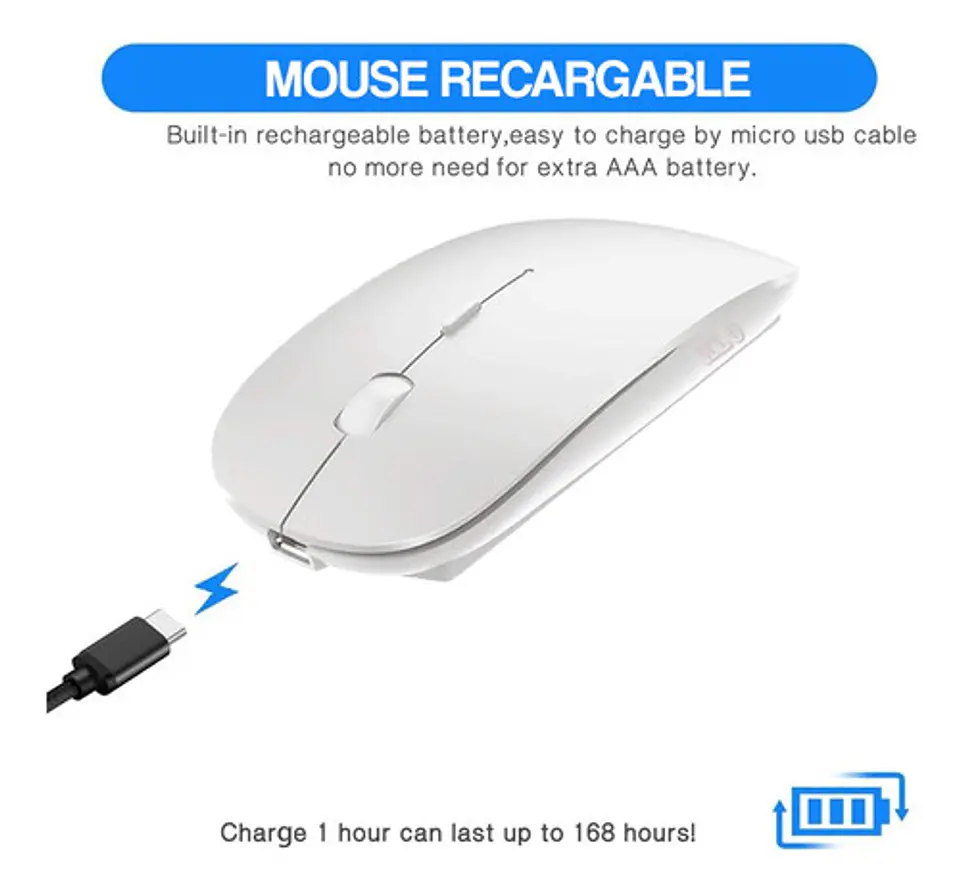 Mouse Inalambrico Bluetooth 2.4GHZ Recargable Para iPad Tablet PC Notebook 2