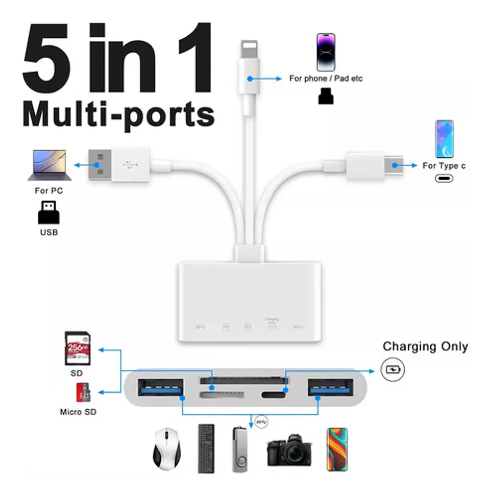 Adaptador Hub Sd Para iPhone / Android / Macbook 3 En 1 3