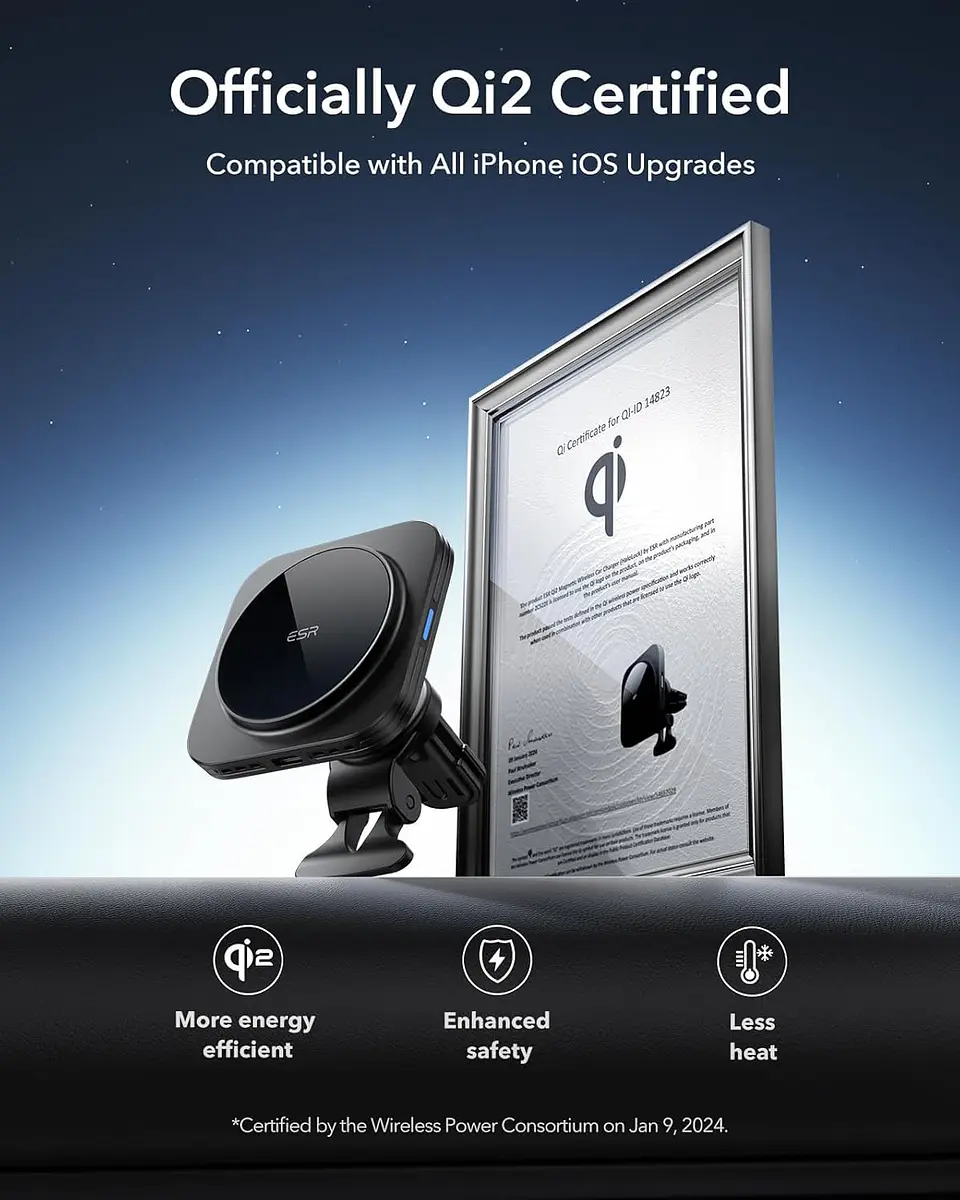 Soporte Celular Auto ESR Qi2 Cryoboost Magnético Para iPhone 2