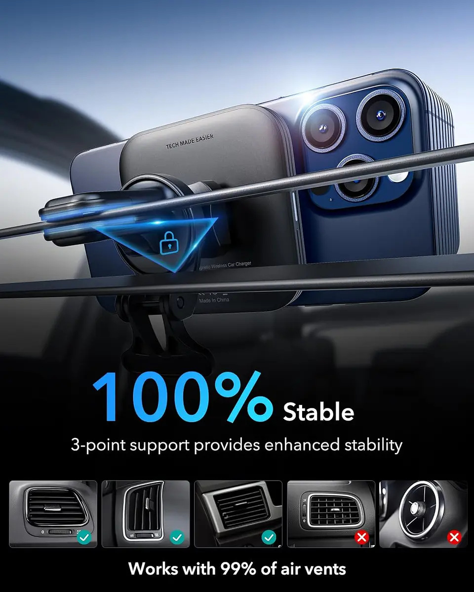 Soporte Celular Auto ESR Qi2 Cryoboost Magnético Para iPhone 7