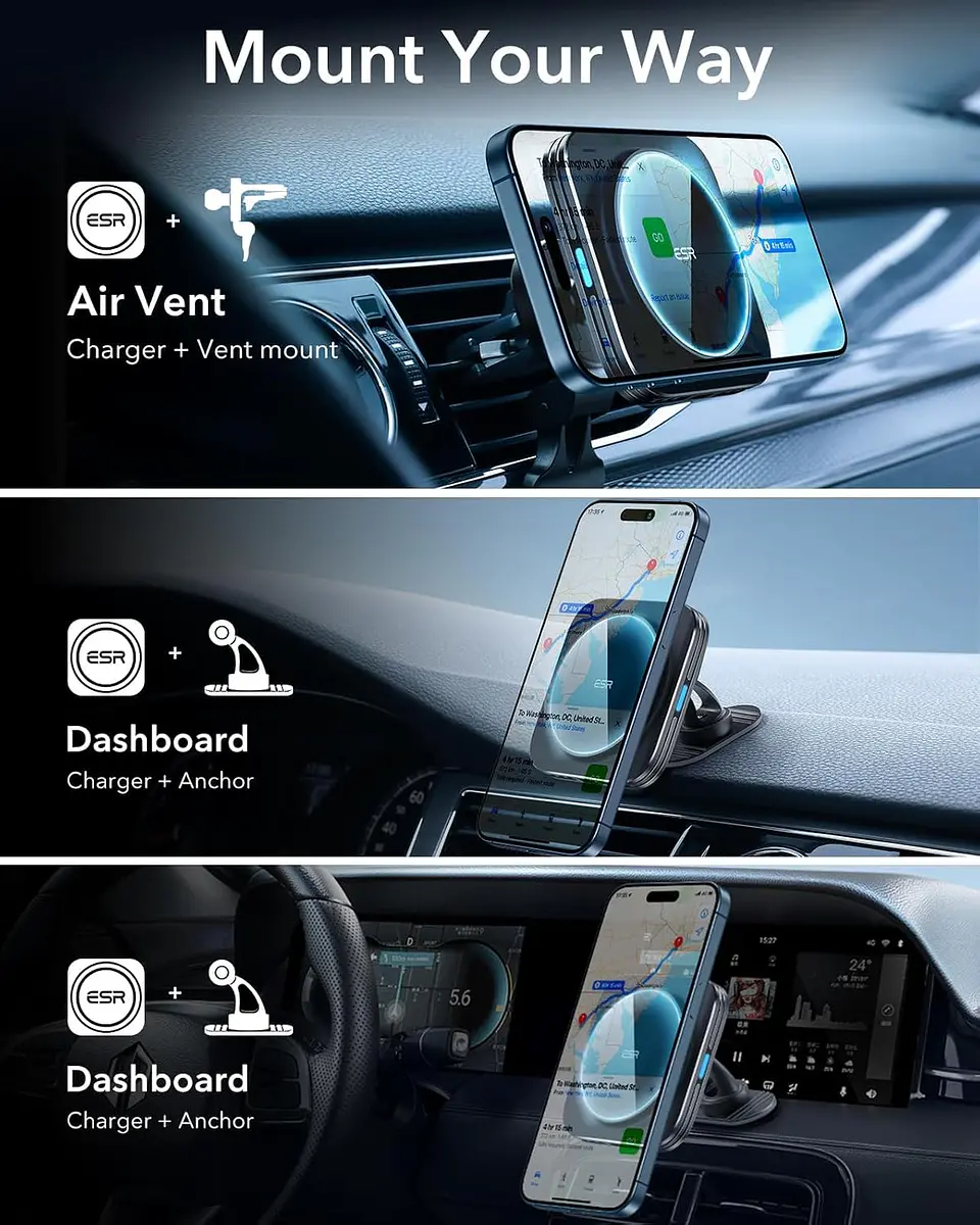 Soporte Celular Auto ESR Qi2 Cryoboost Magnético Para iPhone 8