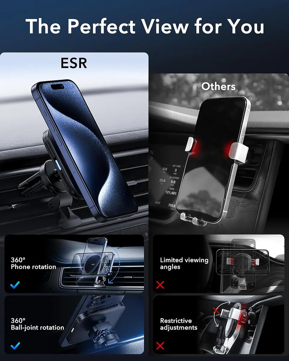 Soporte Celular Auto ESR Qi2 Cryoboost Magnético Para iPhone 9