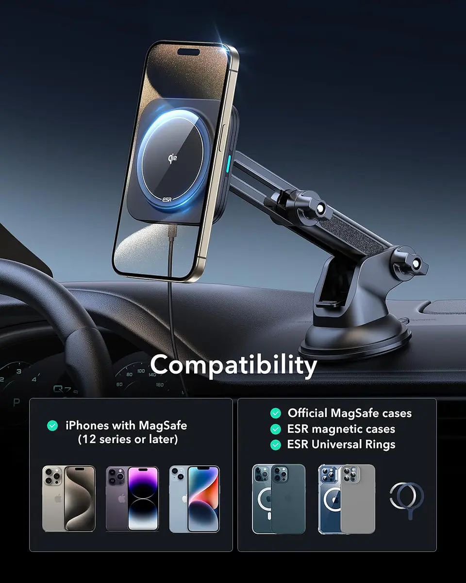 Soporte Celular Auto ESR Qi2 Cryoboost Magnético Para iPhone 7